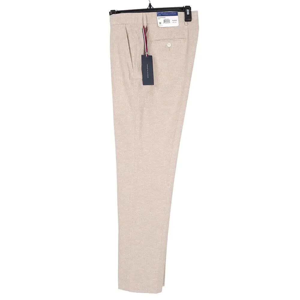 Tommy Hilfiger Mens Modern Fit 2 Piece Suit 42L 36x32 Light Tan Linen Cotton NWT